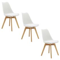 Kit 3 Cadeiras Estofadas Saarinen Wood Pés de Madeira Branco