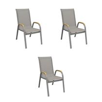 Kit 3 Cadeiras Externas Maresias Grafite Alumínio