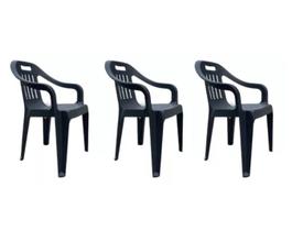 Kit 3 Cadeiras Fátima com Apoio de Braço Preta Xplast