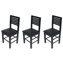 Kit 3 Cadeiras Fixas Laguna Pretas em Madeira Maciça Estofadas Pretas para Restaurantes