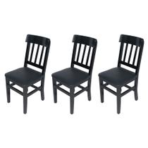 Kit 3 Cadeiras Fixas Mineira Pretas em Madeira Maciça Estofadas Pretas para Área Gourmet