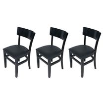 Kit 3 Cadeiras Fixas Paris Pretas em Madeira Maciça Estofadas Pretas para Restaurantes