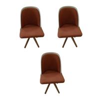 Kit 3 Cadeiras Giratória Vianney Sala Mesa de Jantar Moderna Base de Ferro Tecido Bouclé Premium Terracota com material sintético Bege Topii