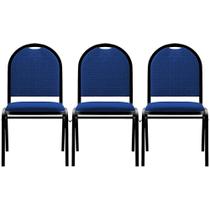 Kit 3 Cadeiras Hoteleiras Auditório Empilhável Linho M23 Azul - Mpozenato
