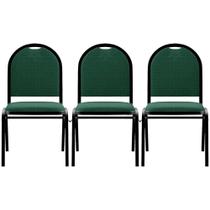 Kit 3 Cadeiras Hoteleiras Auditório Empilhável Linho M23 Verde - Mpozenato