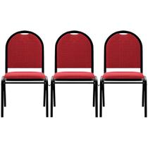 Kit 3 Cadeiras Hoteleiras Auditório Empilhável Linho M23 Vermelho - Mpozenato Kit 3 Cadeiras Hoteleiras Auditório Empilhável Linho M23 Vermelho - Mpozenato