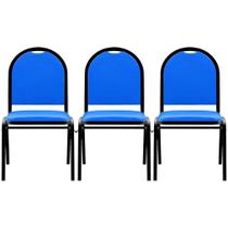 Kit 3 Cadeiras Hoteleiras Auditório Empilhável Sintético M23 Azul - Mpozenato