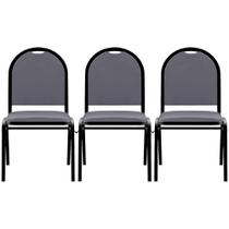 Kit 3 Cadeiras Hoteleiras Auditório Empilhável Sintético M23 Cinza - Mpozenato