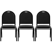Kit 3 Cadeiras Hoteleiras Auditório Empilhável Sintético M23 Preto - Mpozenato Kit 3 Cadeiras Hoteleiras Auditório Empilhável Sintético M23 Preto - Mpozenato