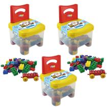 Kit 3 Cadeiras Infantil Blocos de Montar Multiblocks Cars 150 peças
