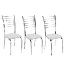 Kit 3 cadeiras Ipanema cromada para cozinha-Corino branco