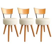 Kit 3 Cadeiras Jantar Cozinha Estofada Off-White Com Encosto Madeira Urban