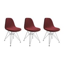 Kit 3 Cadeiras Jantar Eames Eiffel Estofadas Vermelho Base Ferro Branco