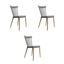 Kit 3 Cadeiras Jantar Janaina Cinza PP Base Madeira Kit 3 Cadeiras Jantar Janaina Cinza PP Base Madeira