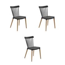 Kit 3 Cadeiras Jantar Janaina Preta PP Base Madeira