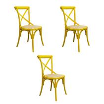 Kit 3 Cadeiras Jantar Katrina Amarelo Madeira Rattan Kit 3 Cadeiras Jantar Katrina Amarelo Madeira Rattan