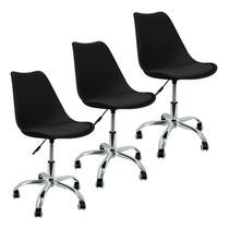 Kit 3 Cadeiras Leda Office Luisa Saarinen Estofada Base Giratória Cromada