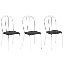 Kit 3 Cadeiras Lisboa Cromada Para Cozinha Ou área Gourmet-assento Sintético Preto