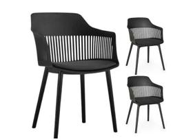 Kit 3 Cadeiras Marcela Montreal Em Polipropileno Assento Estofado Preto