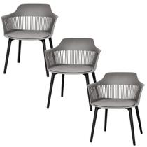 kit 3 Cadeiras Marcela Montreal Em Polipropileno com Assento Estofado - Design Moderno com Conforto Cinza