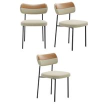 Kit 3 Cadeiras Mila Para Sala Jantar Gourmet em Aço-material sintético-Whisky-Linho-Gengibre-EdeCasaMoveis