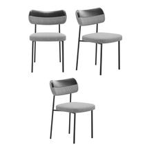 Kit 3 Cadeiras Mona Para Sala Jantar Gourmet em Aço-material sintético-Linho-EdeCasaMoveis
