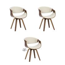 Kit 3 Cadeiras Nicole Creme Linho Base Giratória Kit 3 Cadeiras Nicole Creme Linho Base Giratória