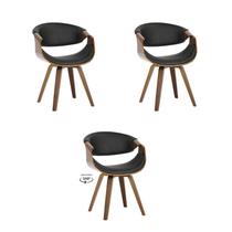 Kit 3 Cadeiras Nicole Preta PU Base Giratória