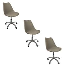Kit 3 Cadeiras Office Base Cromada Com Rodizio Giratória Saarinen Bege