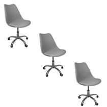 Kit 3 Cadeiras Office Base Cromada Com Rodizio Giratória Saarinen Cinza