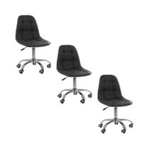 Kit 3 Cadeiras Office Eiffel Botonê Ajustável Base Giratória Preta