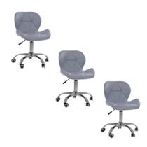 Kit 3 Cadeiras Office Eiffel Slim Com Base Giratória E Ajustável Cinza