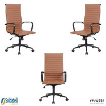 Kit 3 Cadeiras Office Sevilha Base Preta Alta PU Marrom Escuro ou Preto - Rivatti