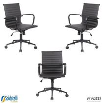 Kit 3 Cadeiras Office Sevilha Base Preta Baixa PU Marrom Escuro ou Preto - Rivatti Kit 3 Cadeiras Office Sevilha Base Preta Baixa PU Marrom Escuro ou Preto - Rivatti