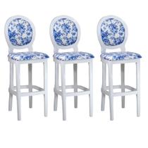Kit 3 Cadeiras para Bancada Banqueta Alta para Balcão Branco e Estampa