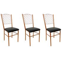 Kit 3 Cadeiras para Cozinha reforçada cor Cobre assento preto encosto de grade