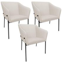 Kit 3 Cadeiras Para Sala de Jantar Estar Living Olívia L02 Linho Cru - Lyam Decor