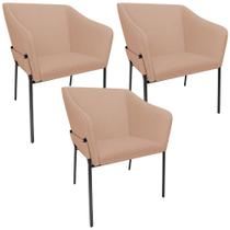 Kit 3 Cadeiras Para Sala de Jantar Estar Living Olívia L02 Linho Rosê - Lyam Decor Kit 3 Cadeiras Para Sala de Jantar Estar Living Olívia L02 Linho Rosê - Lyam Decor