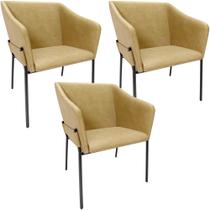 Kit 3 Cadeiras Para Sala de Jantar Estar Living Olívia L02 material sintético Fendi - Lyam Decor Kit 3 Cadeiras Para Sala de Jantar Estar Living Olívia L02 material sintético Fendi - Lyam Decor