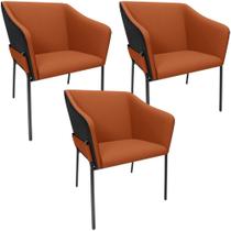 Kit 3 Cadeiras Para Sala de Jantar Estar Living Olívia L02 Terracota material sintético Preto - Lyam Decor