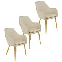 Kit 3 Cadeiras Poltrona Lines Base Dourada Recepção Sala Suede Kit 3 Cadeiras Poltrona Lines Base Dourada Recepção Sala Suede