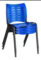 Kit 3 cadeiras prisma iso fixa para igreja recepção sala de espera azul