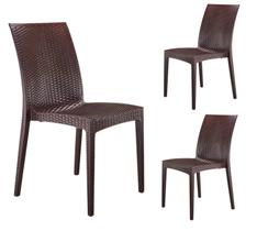 Kit 3 Cadeiras Rattan Marrom Cafeteria Empilhavel Resistente Sacada Área de Lazer