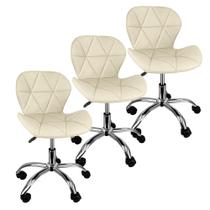 Kit 3 Cadeiras Slim Office Estofada Base Giratória Cromada Kit 3 Cadeiras Slim Office Estofada Base Giratória Cromada