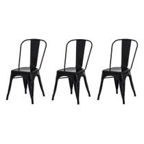 Kit 3 Cadeiras Tolix Iron Design Preta Brilhante Aço Industr