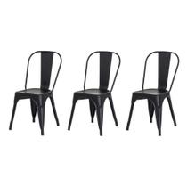 Kit 3 Cadeiras Tolix Iron Design Preto Fosco Aço Industrial Sala Cozinha Jantar Bar Kit 3 Cadeiras Tolix Iron Design Preto Fosco Aço Industrial Sala Cozinha Jantar Bar