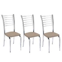 Kit 3 cadeiras Vanessa cromada para cozinha-assento suede bege-Gat Magazine