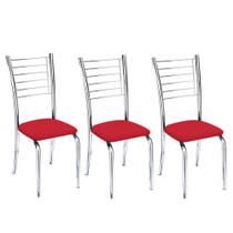 Kit 3 cadeiras Vanessa cromada para cozinha-assento vermelho-Gat Magazine