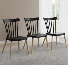 Kit 3 Cadeiras Windsor Polipropileno Preta Base Madeira