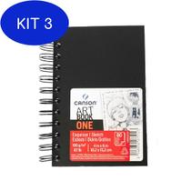 Kit 3 Caderno Sketch Canson Art Book One 100G A6 80 Folhas Espiral